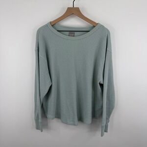 Gap Sweats Top Womens XL Sage Green Waffle Knit Long Sleeve Crewneck